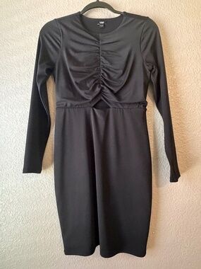 Express Body Contour Black Ruched Cutout Mini Dress